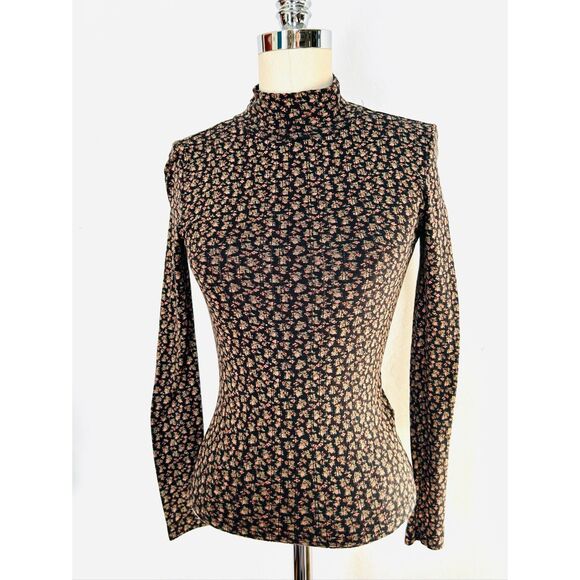 Dôen Women’s XS Maxine Mock-neck Rib Knit Top in Nightfall Secret Garden - Picture 2 of 7